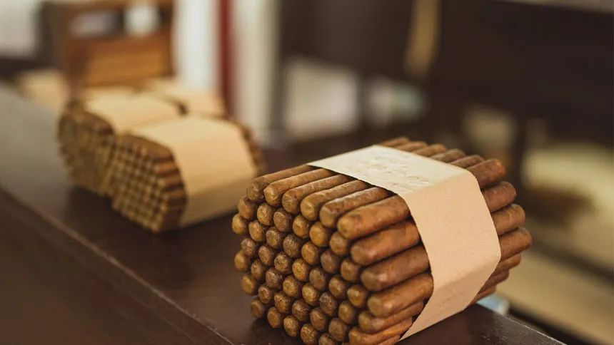 Finished cigars bundled after rolling